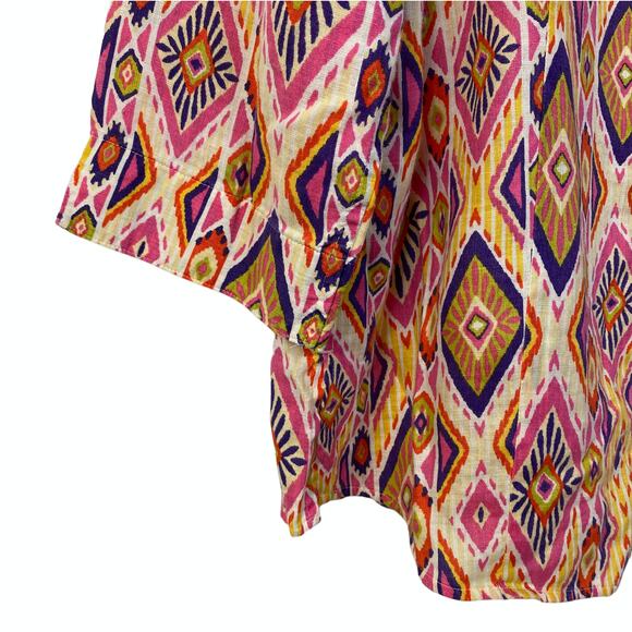 CHICO'S 2 100% Linen No-Iron Shirt Pattern Print Back Button Detail 3/4 Sleeves - Picture 7 of 10